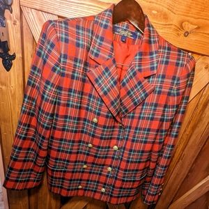 Vintage Brooks Brothers Blazer Double Breasted Red Plaid Size 10